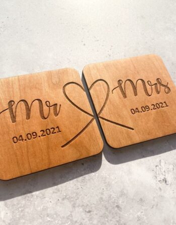 Personalised Mr & Mrs Wooden Coaster Set