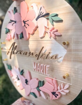 Personalised Floral Wooden Name Sign – Handcrafted 3D Wall Décor
