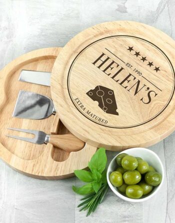 Personalised Round Cheese Board & Knife Set
