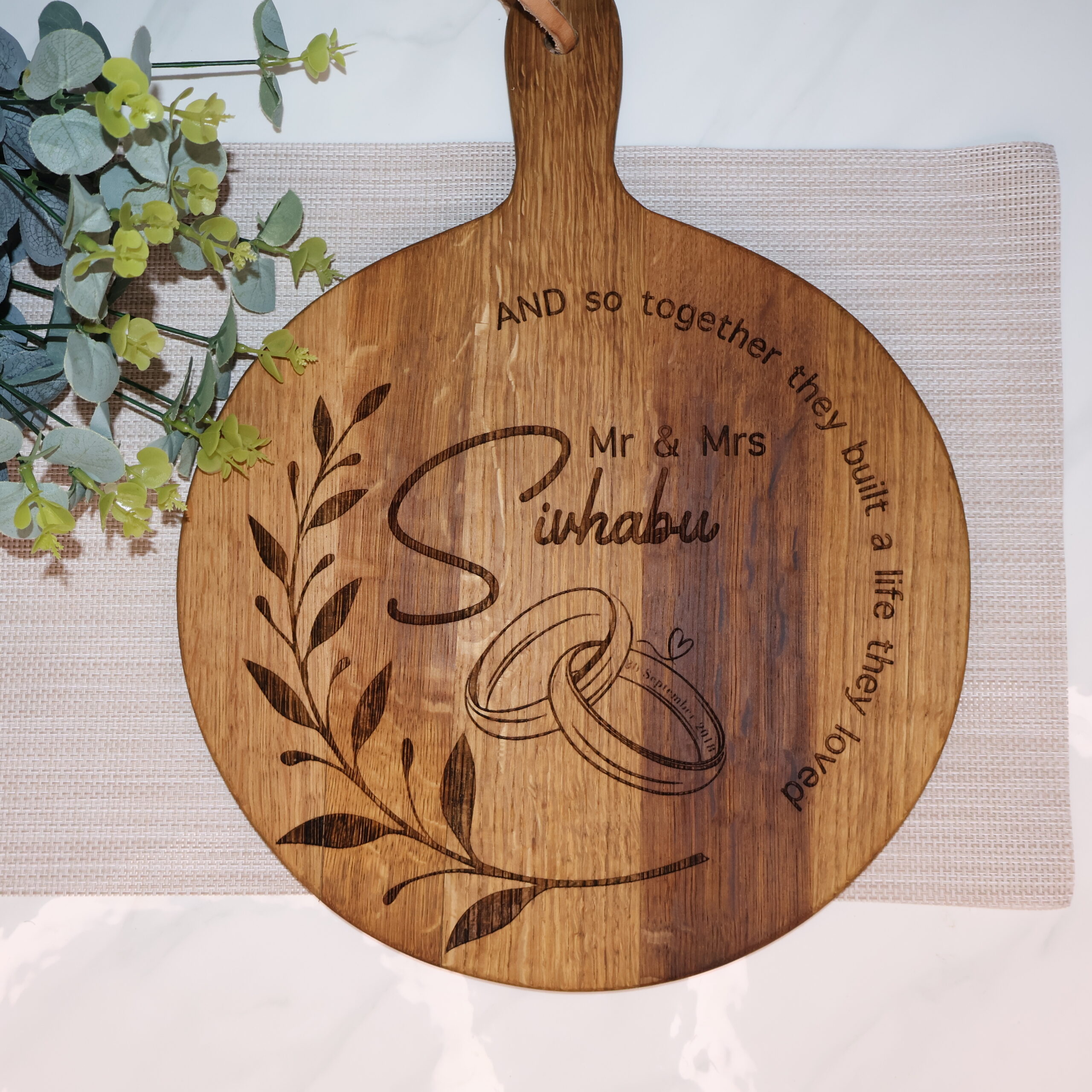 Personalised Round Acacia Wood Serving Board